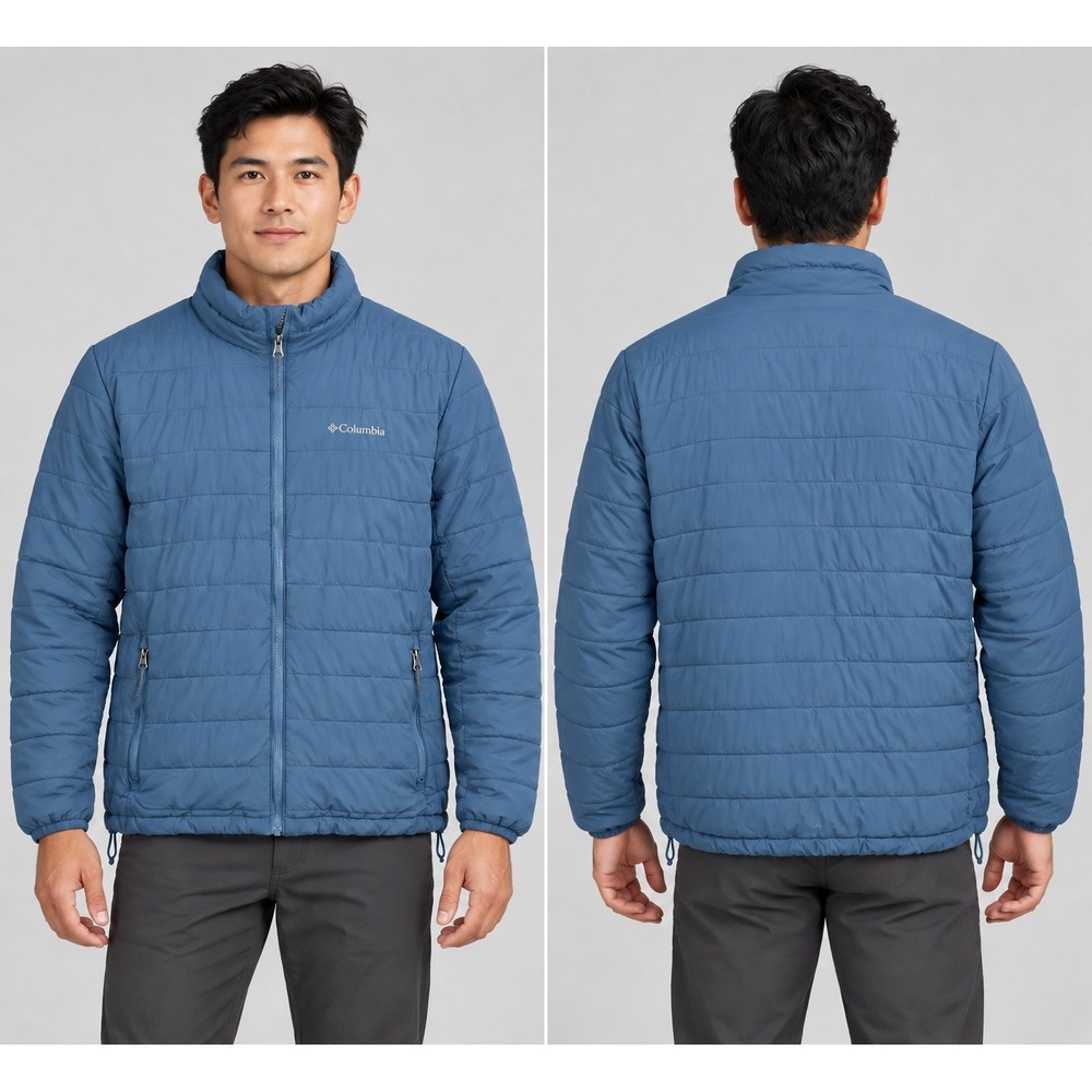 Columbia Thermal Coil Puffer Jacket Men's Large Slate Blue Insulated Full Zip